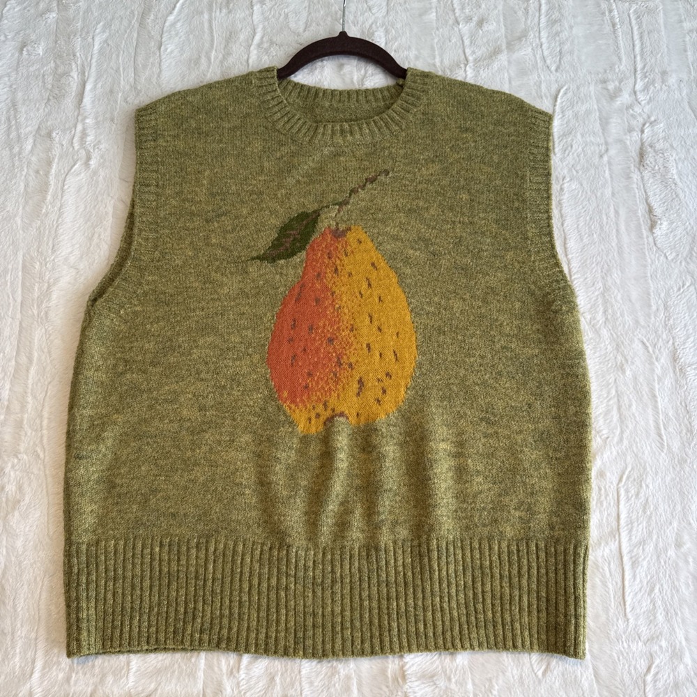 Cider Knitted Pair, Novelty Green Sweater Vest Womens Medium Academia, Classic